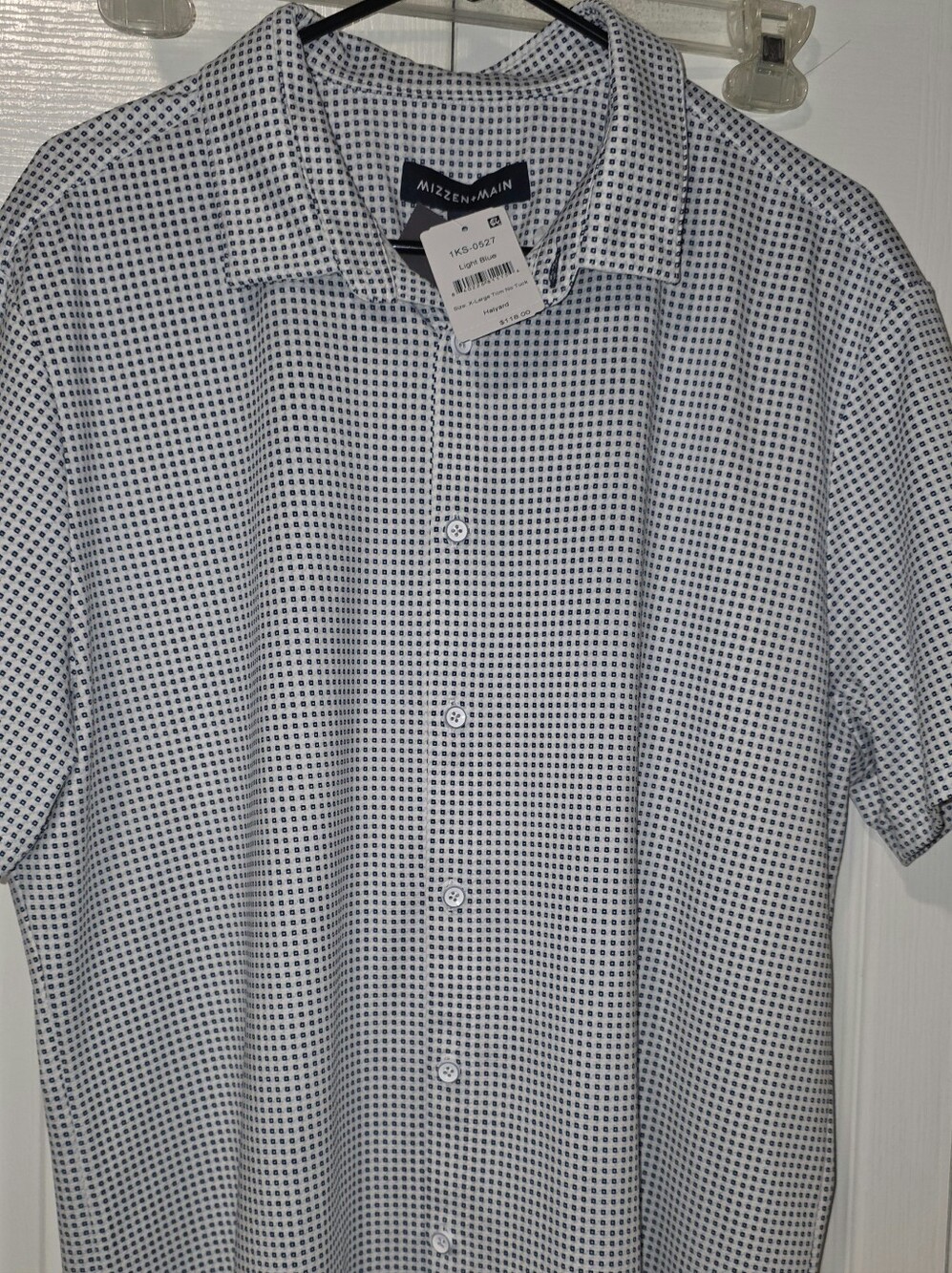 Mizzen+Main White Shirt with Navy Micro-Check Pattern New With Tags $118.00